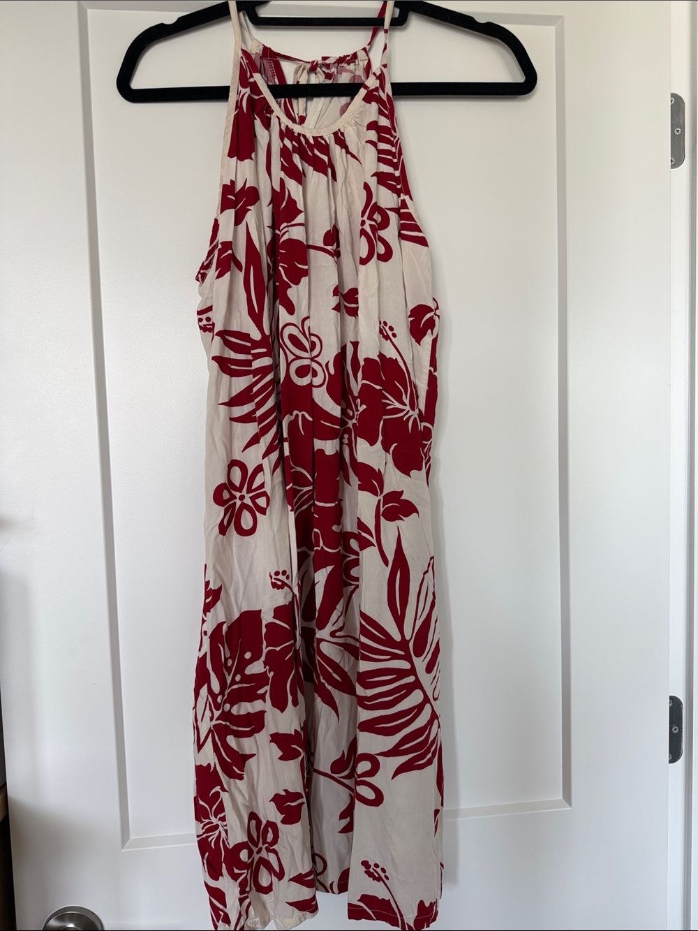 Red & White/Light Cream Floral Midi Dress - Sleeveless Summer Maxi